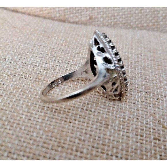 Vintage Onyx Diamond Filigree Ring 10k White Gold Size 7.75 - Picture 3 of 12